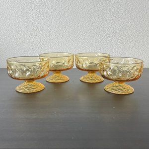 Lido Milano Amber Footed Dessert Sherbet Glasses // Crinkle Glass Vintage 1970s